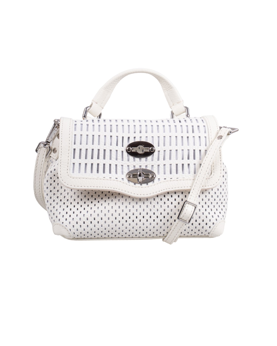 shop ZANELLATO  Borsina: Zanellato borsa Postina® baby in pelle traforata white assoluto.
Doppia chiusura.
Può essere indossata a mano, a tracolla o a spalla.
Tracolla regolabile in pelle.
Dimensioni: 19x14x10cm.
Composizione: 100% pelle di vitello.
Fabbricato in Italia.. 069700 BABY 1970000-Z1101 number 326391